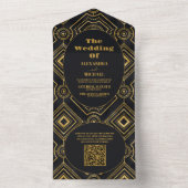QR Code Diamond Black and Gold Art Deco Wedding All In One Einladung (Innen Boden)