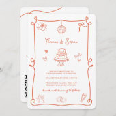 QR Code Doodle Hand gezogen Verona Sunset Orange Einladung (Vorne/Hinten)