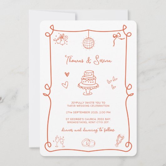 QR Code Doodle Hand gezogen Verona Sunset Orange Einladung (Vorderseite)