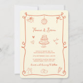 QR Code Doodle Hand gezogen Verona Sunset Orange Einladung (Vorderseite)