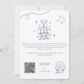 QR-Code-Doodle handgezeichnete französische blaue Einladung (Rückseite)