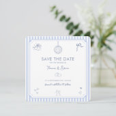 QR-Code-Doodle handgezeichnete französische blaue  Save The Date (Stehend Vorderseite)