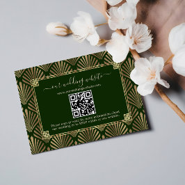 QR Code Dunkelgrünes Gold Art Deco Hochzeit RSVP Karte