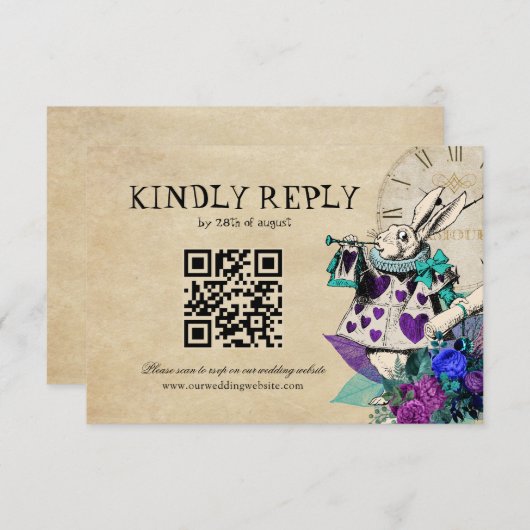 QR Code Dunkle Alice im Wunderland Hochzeit RSVP Karte (Vorne/Hinten)