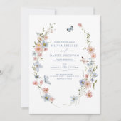 QR-Code Dustblau Rosa Wilde Blume Hochzeit Einladung (Vorderseite)