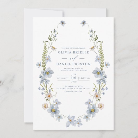 QR Code Dusty Blauer Garten Hochzeit Einladung (Vorderseite)