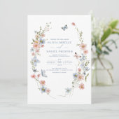 QR Code Dusty Blue Blush Pink Wildblume Hochzeit Einladung (Stehend Vorderseite)