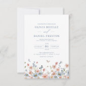 QR Code Dusty Blue Blush Pink Wildblume Hochzeit Einladung (Vorderseite)