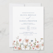 QR Code Dusty Blue Blush Pink Wildblume Hochzeit Einladung (Vorderseite)