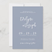 QR Code Dusty Blue Boho Chic Moderne Hochzeit Einladung (Vorderseite)