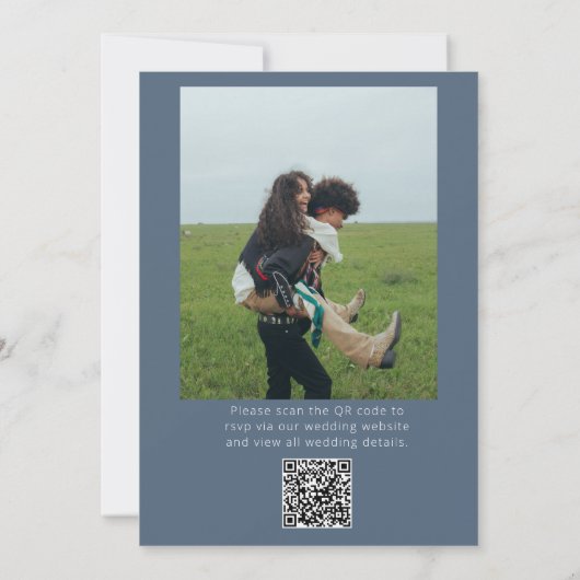 QR Code Dusty Blue Bold Funky Foto Fun Wedding Einladung (Rückseite)