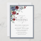 QR Code Dusty Blue Burgundy Watercolor Floral Einladung (Vorderseite)