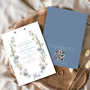 QR-Code Dusty Blue Elegante Garten Vintage-Hochzei Einladung