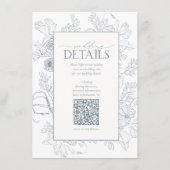 QR Code Dusty Blue Floral Wedding Details Begleitkarte (Vorderseite)