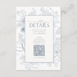 QR Code Dusty Blue Floral Wedding Details Begleitkarte