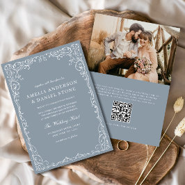QR Code Dusty Blue Foto Minimalistisch Hochzeit Einladung