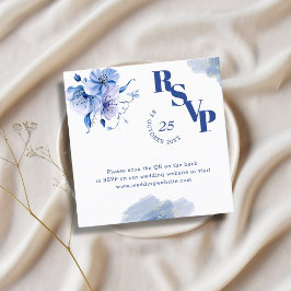 QR Code Dusty Blue Gold Wedding Website RSVP Cards Quadratische Visitenkarte
