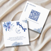 QR Code Dusty Blue Gold Wedding Website RSVP Cards Quadratische Visitenkarte