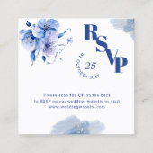 QR Code Dusty Blue Gold Wedding Website RSVP Cards Quadratische Visitenkarte (Vorderseite)