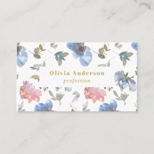 QR-Code Dusty Blue Korallen Blumen Femininer Chic Visitenkarte