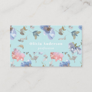 QR-Code Dusty Blue Korallen Blumen Femininer Chic Visitenkarte