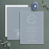 QR Code Dusty Blue Leafy Wappen Monogram Wedding Einladung