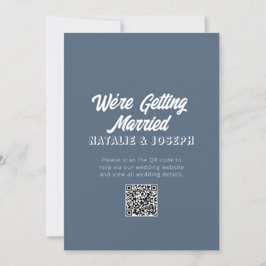 QR Code Dusty Blue Modern Fun Whimsical Wedding Einladung (Rückseite)