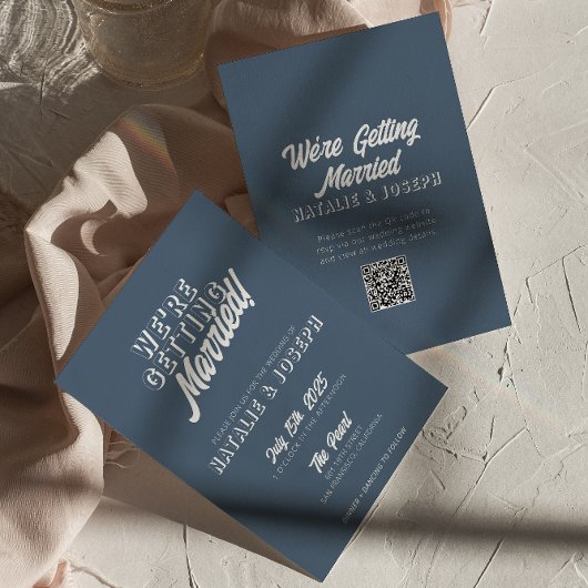 QR Code Dusty Blue Modern Fun Whimsical Wedding Einladung
