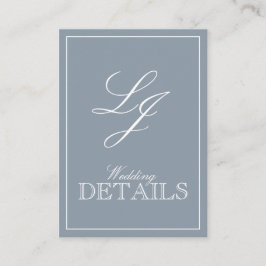 QR Code Dusty Blue Script Monogram Wedding Details Begleitkarte