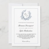 QR Code Dusty Blue Wappen Monogram Wedding Einladung (Vorderseite)