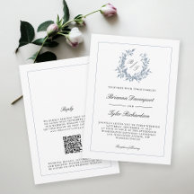 QR Code Dusty Blue Wappen Monogram Wedding