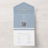 QR Code Dusty Blue Wedding All In One Einladung (Innen Boden)
