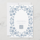 QR Code Dusty Blue White Folk Floral Brautparty Einladung (Rückseite)