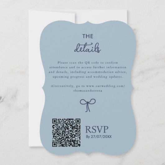 QR Code Dusty Navy Blauer Handgezeichneter Doodle Einladung (Rückseite)