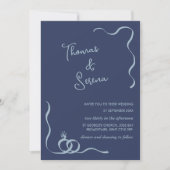 QR Code Dusty Navy Blue Wavy Hand Drage Rings Einladung (Vorderseite)