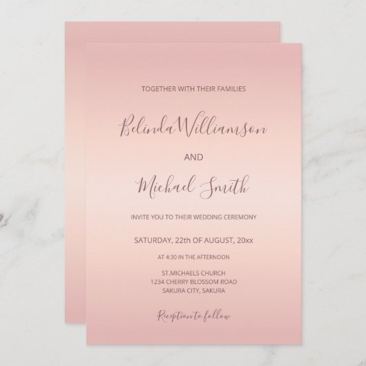 QR-Code | Dusty Pink Simple Elegant Script Wedding Einladung (Vorne/Hinten)