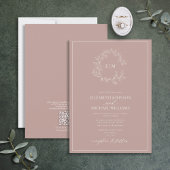 QR Code Dusty Rose Leafy Wappen Monogram Wedding Einladung