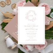 QR Code Dusty Rose Leafy Wappen Monogram Wedding Einladung