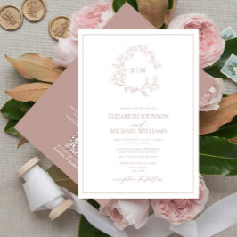 QR Code Dusty Rose Leafy Wappen Monogram Wedding Einladung