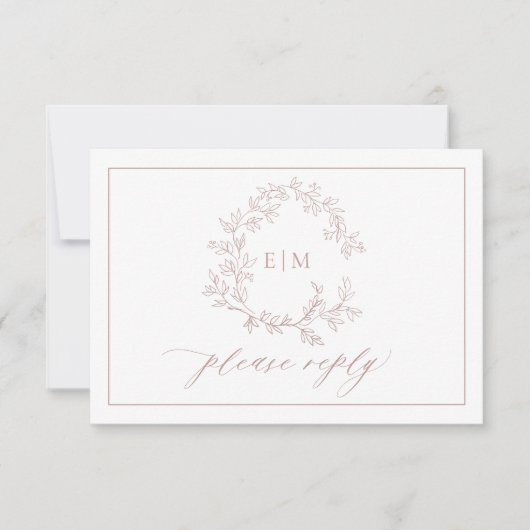QR Code Dusty Rose Leafy Wappen Monogram Wedding RSVP Karte (Vorderseite)