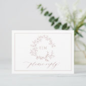 QR Code Dusty Rose Leafy Wappen Monogram Wedding RSVP Karte (Stehend Vorderseite)