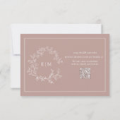 QR Code Dusty Rose Leafy Wappen Monogram Wedding RSVP Karte (Rückseite)