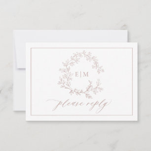 QR Code Dusty Rose Leafy Wappen Monogram Wedding RSVP Karte