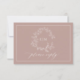 QR Code Dusty Rose Leafy Wappen Monogram Wedding RSVP Karte