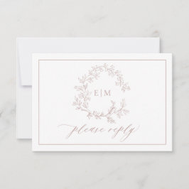 QR Code Dusty Rose Leafy Wappen Monogram Wedding RSVP Karte