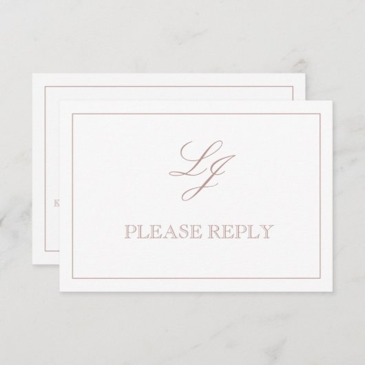 QR Code Dusty Rose Script Monogram Wedding RSVP (Vorne/Hinten)
