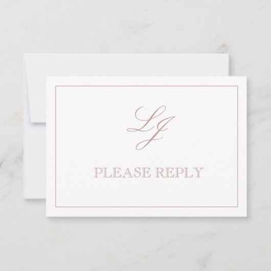 QR Code Dusty Rose Script Monogram Wedding RSVP Karte (Vorderseite)
