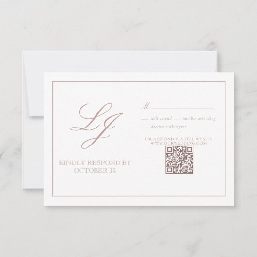 QR Code Dusty Rose Script Monogram Wedding RSVP Karte (Rückseite)