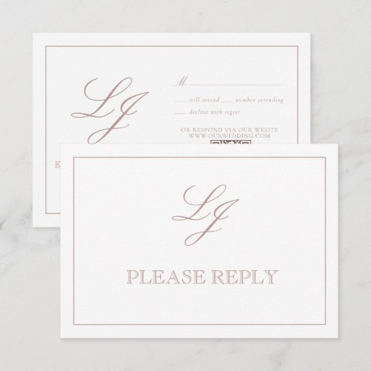 QR Code Dusty Rose Script Monogram Wedding RSVP Karte (Vorne/Hinten)