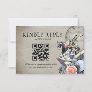 QR-Code Dustyblau Alice im Wunderland Hochzeit RSVP Karte